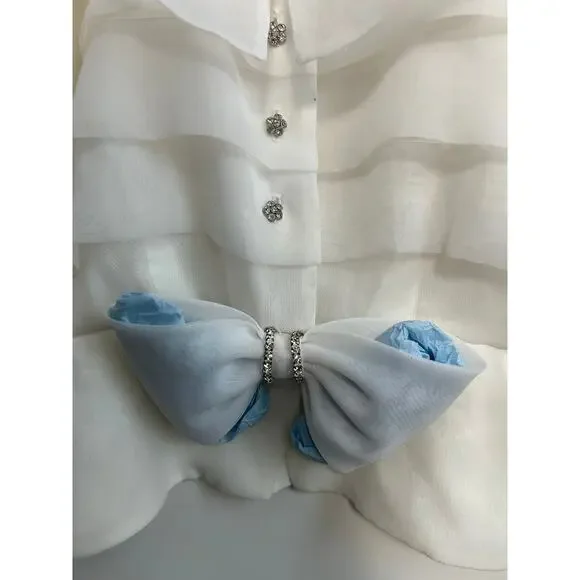 Vintage Ann Hobbs Cattiva Organza Bow Blouse XS White 80s Couture Wedding USA